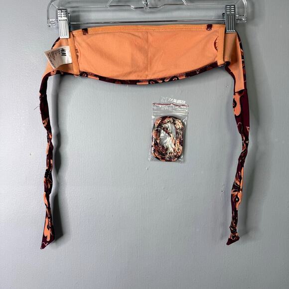 H&M Lotus Flower Bandeau Bikini Top with Removable Strap Burgundy Gold Size 2 - Picture 11 of 11